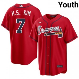 Exclusive Ha-Seong Kim #7 Red Baseball Embroidery Jersey | ATL Youth Collection Edition 36091221