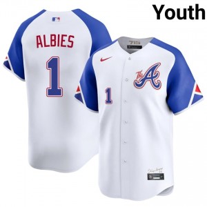 #1 Ozzie Albies Officially Licensed Youth City Connect Baseball Jersey | Braves White Fan Gear 37371381